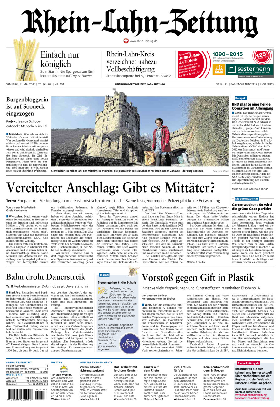 Rhein-Lahn-Zeitung vom Samstag, 02.05.2015