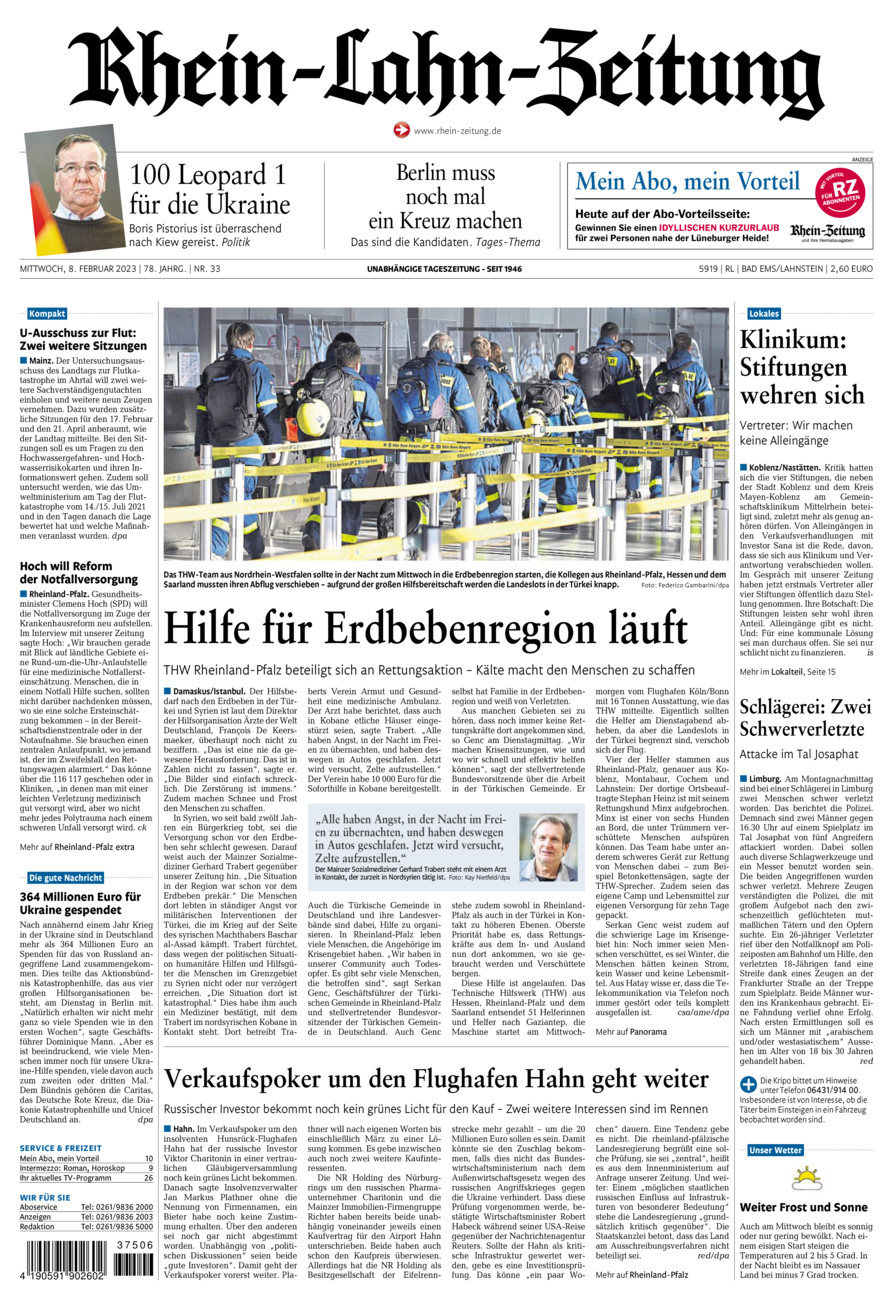 Rhein-Lahn-Zeitung vom Mittwoch, 08.02.2023