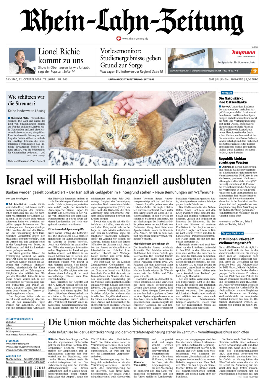 Rhein-Lahn-Zeitung vom Dienstag, 22.10.2024