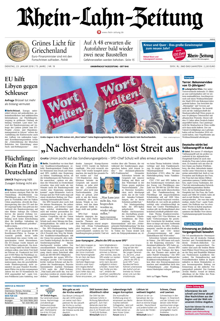 Rhein-Lahn-Zeitung vom Dienstag, 23.01.2018