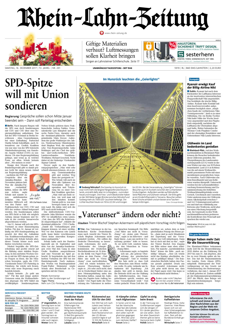 Rhein-Lahn-Zeitung vom Samstag, 16.12.2017