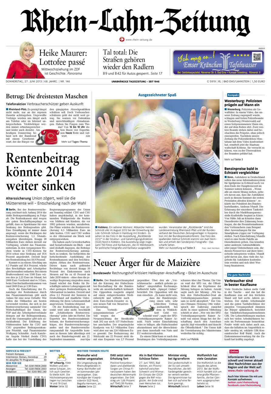 Rhein-Lahn-Zeitung vom Donnerstag, 27.06.2013