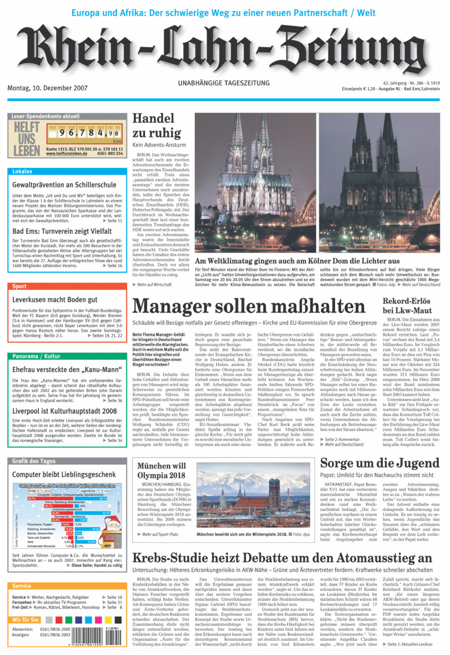 Rhein-Lahn-Zeitung vom Montag, 10.12.2007