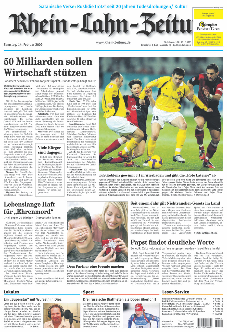 Rhein-Lahn-Zeitung vom Samstag, 14.02.2009