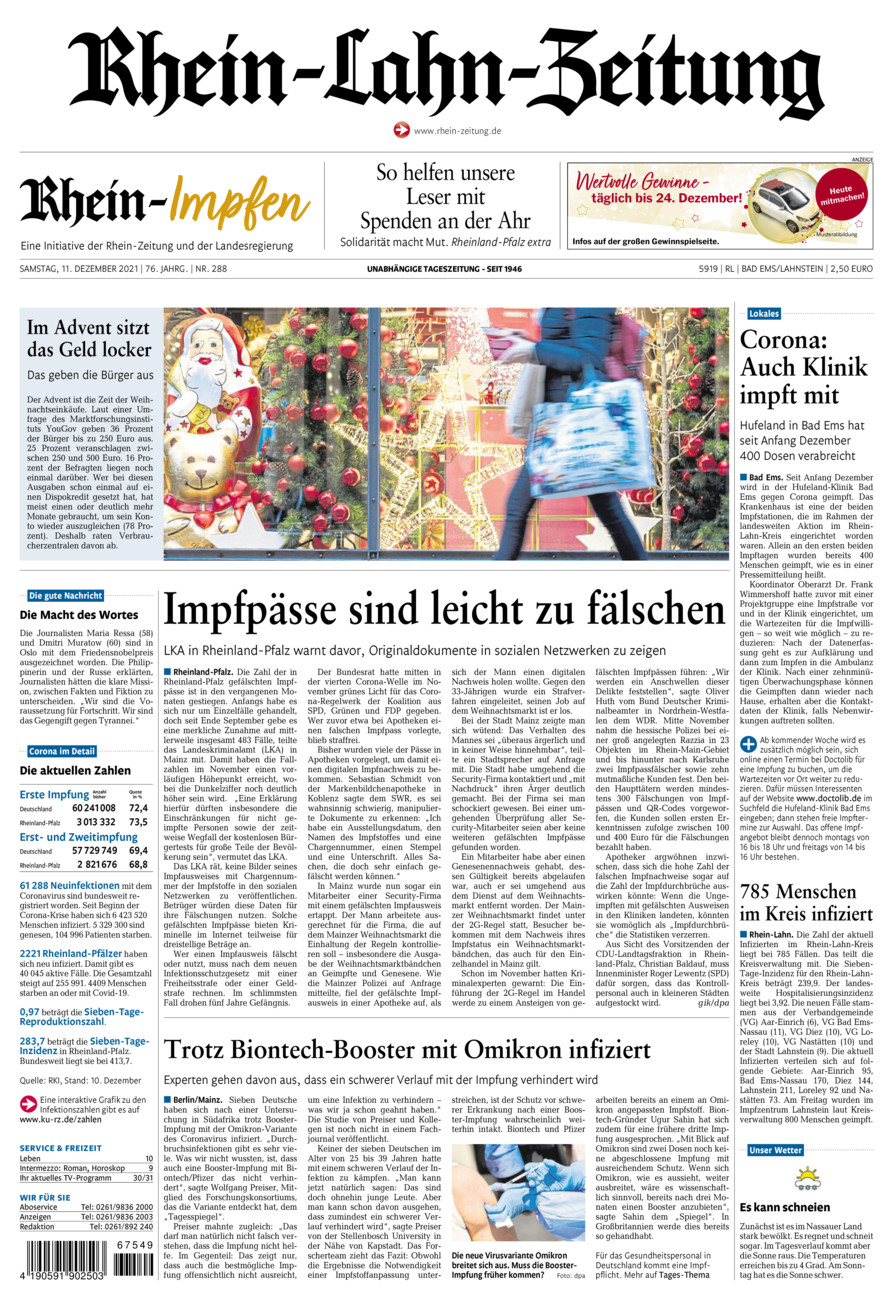 Rhein-Lahn-Zeitung vom Samstag, 11.12.2021