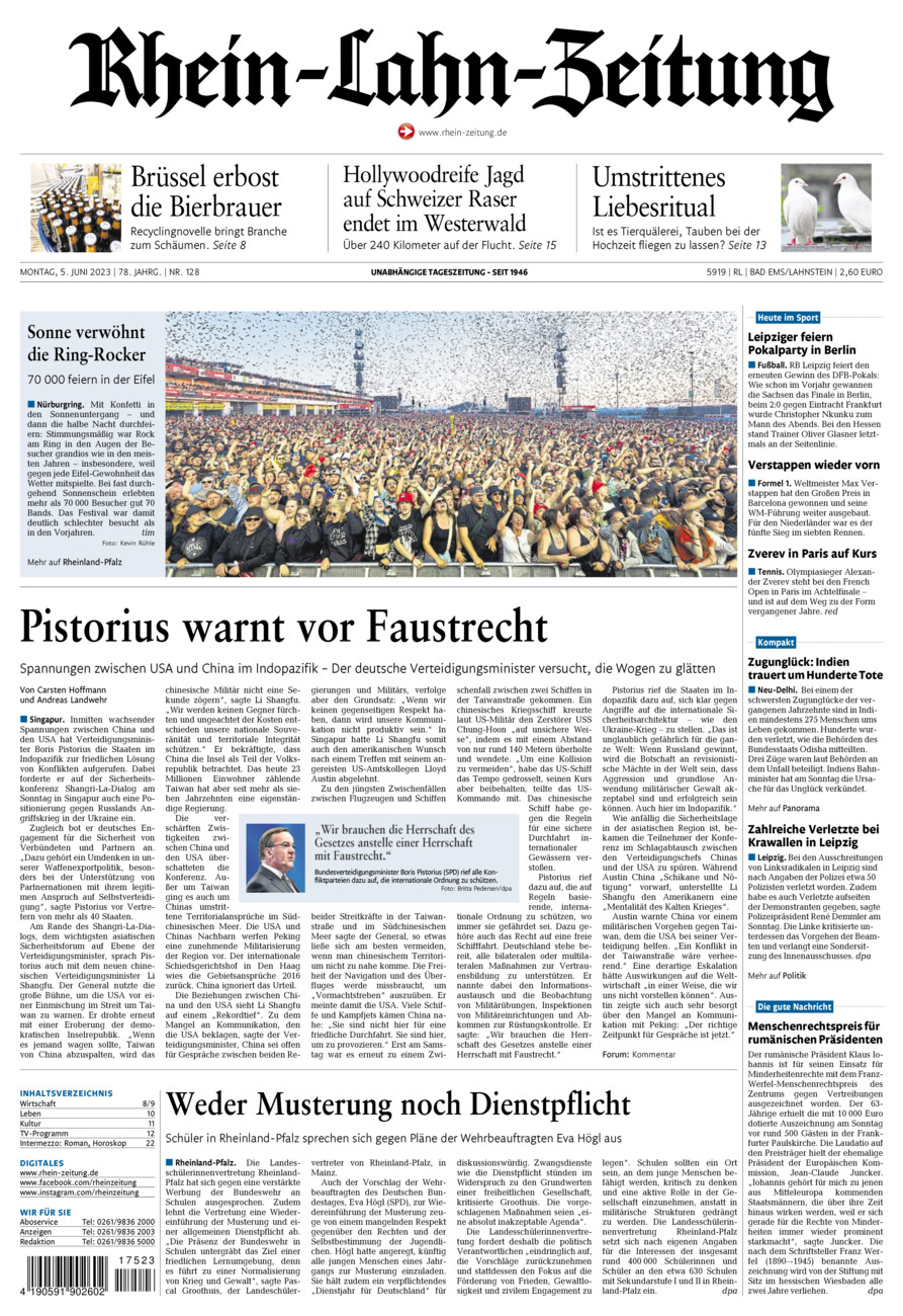 Rhein-Lahn-Zeitung vom Montag, 05.06.2023