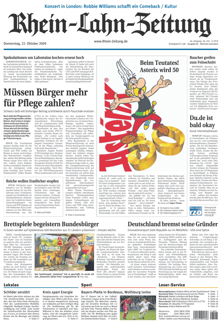 Rhein-Lahn-Zeitung vom Donnerstag, 22.10.2009