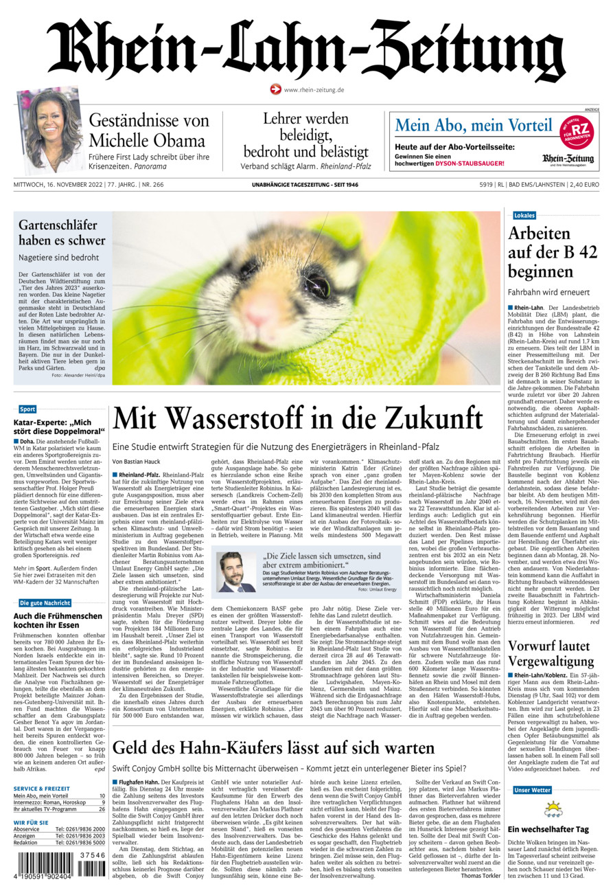 Rhein-Lahn-Zeitung vom Mittwoch, 16.11.2022