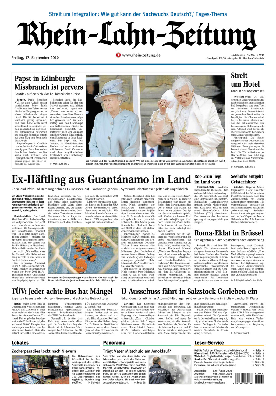 Rhein-Lahn-Zeitung vom Freitag, 17.09.2010