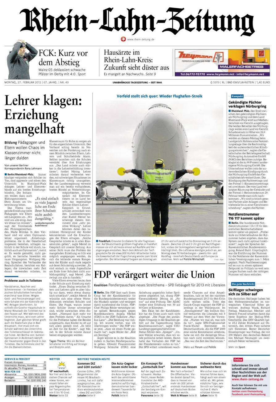 Rhein-Lahn-Zeitung vom Montag, 27.02.2012