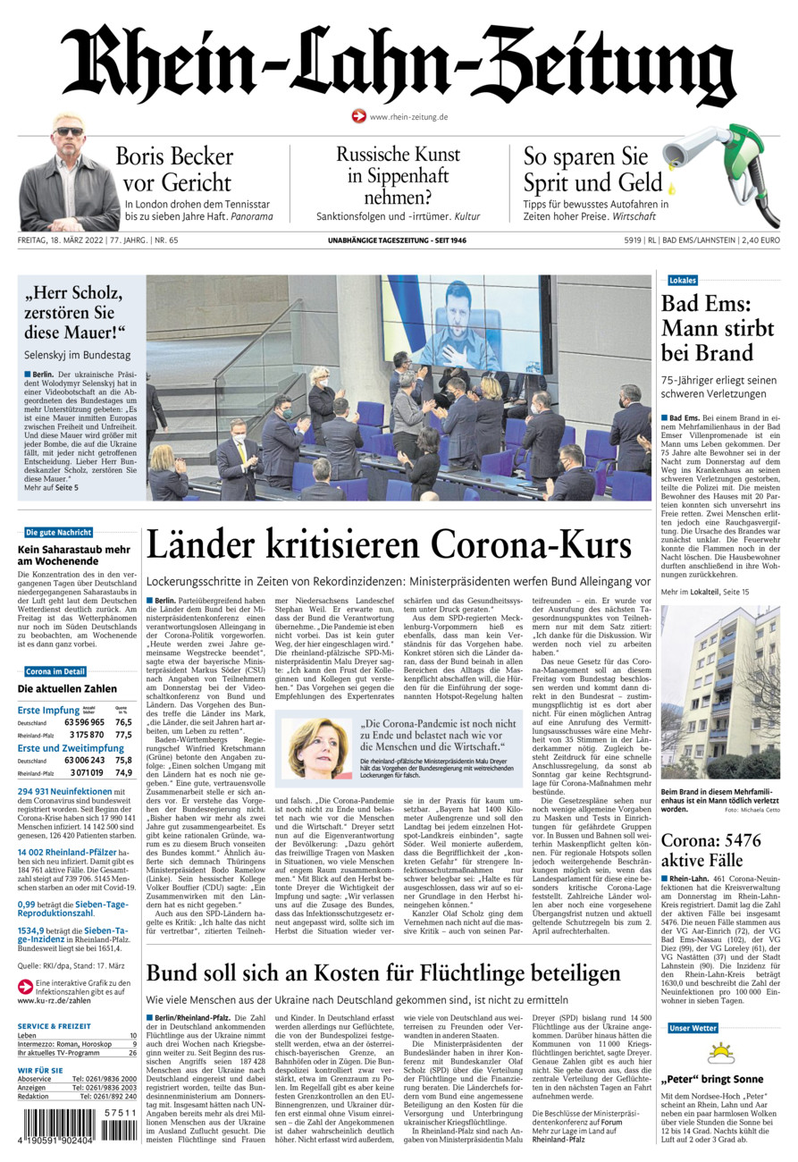 Rhein-Lahn-Zeitung vom Freitag, 18.03.2022