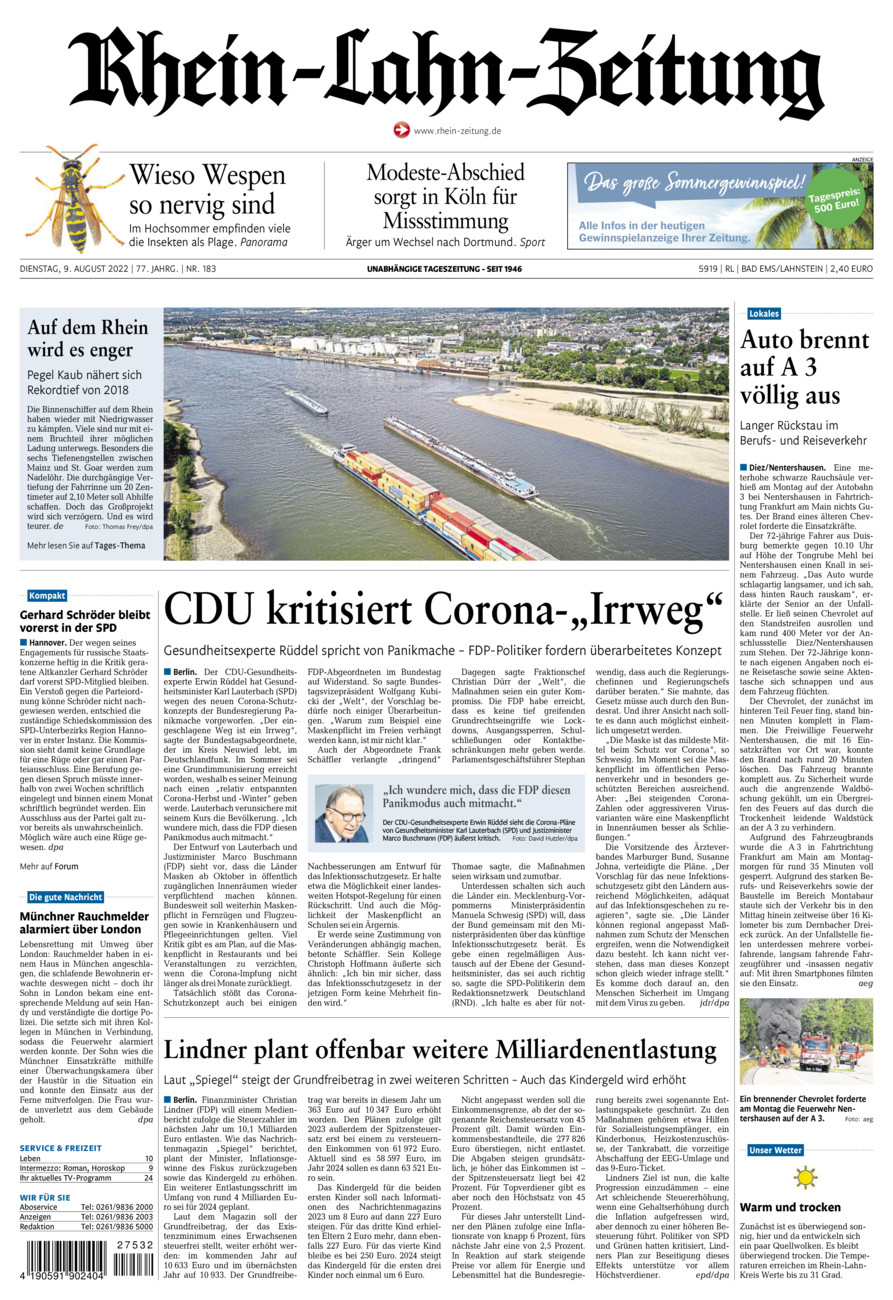 Rhein-Lahn-Zeitung vom Dienstag, 09.08.2022