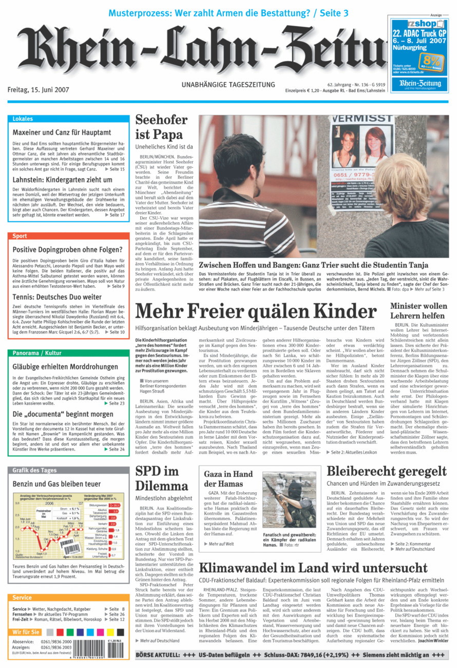 Rhein-Lahn-Zeitung vom Freitag, 15.06.2007