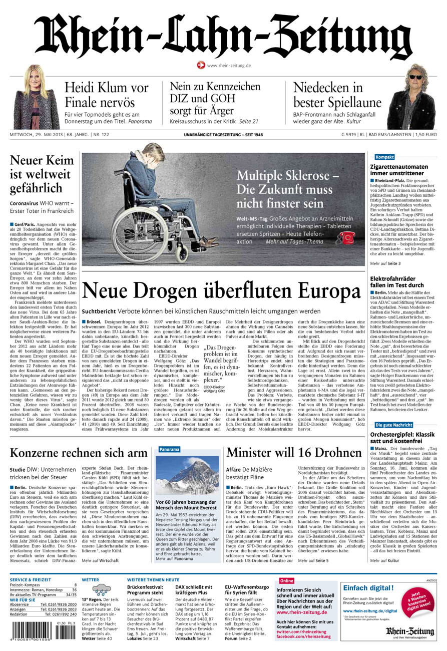 Rhein-Lahn-Zeitung vom Mittwoch, 29.05.2013