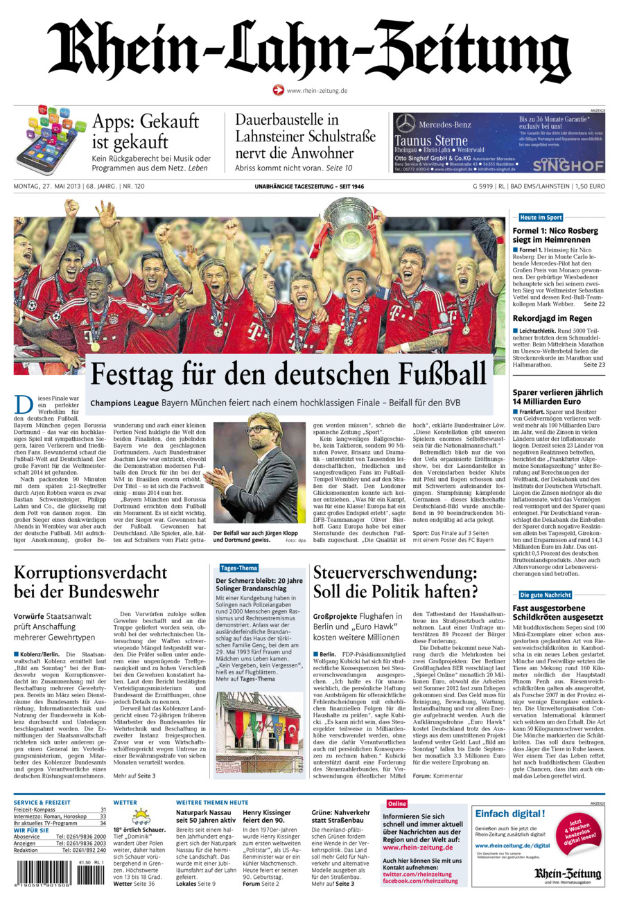 Rhein-Lahn-Zeitung vom Montag, 27.05.2013