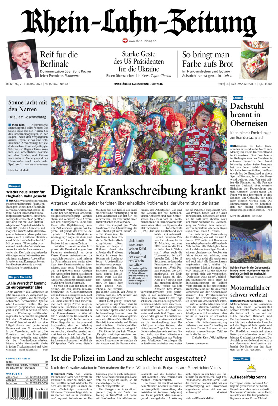 Rhein-Lahn-Zeitung vom Dienstag, 21.02.2023