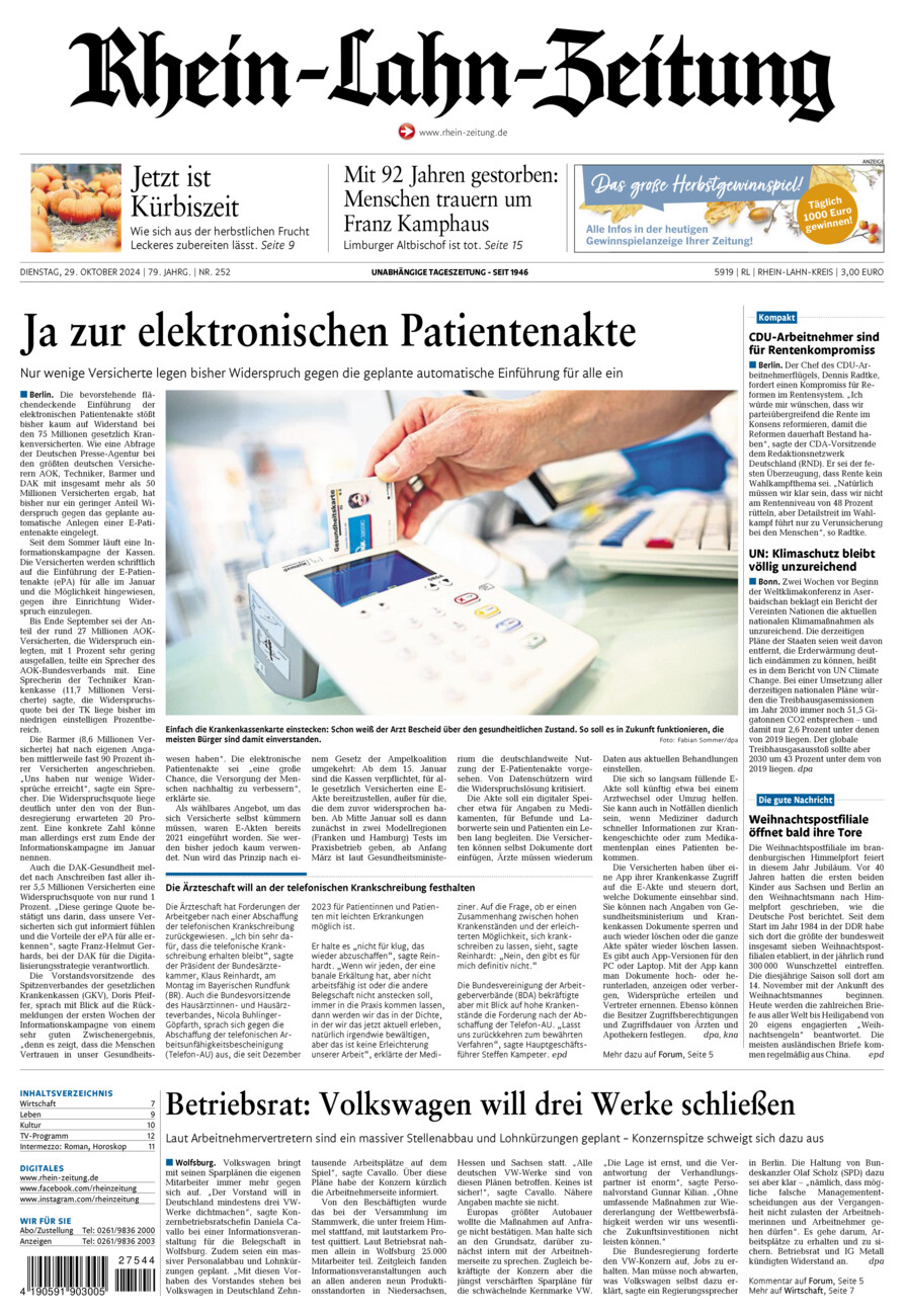 Rhein-Lahn-Zeitung vom Dienstag, 29.10.2024