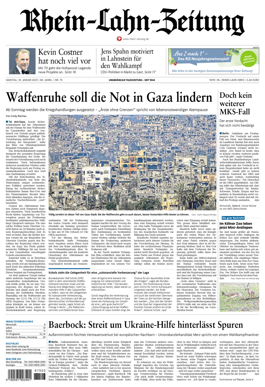 Rhein-Lahn-Zeitung vom Samstag, 18.01.2025