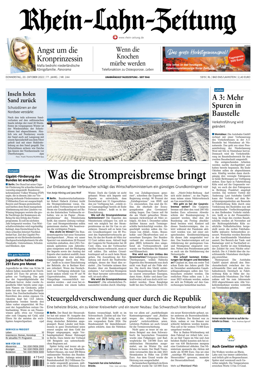 Rhein-Lahn-Zeitung vom Donnerstag, 20.10.2022
