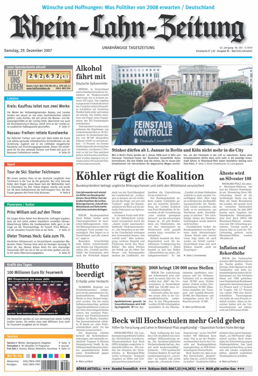 Rhein-Lahn-Zeitung vom Samstag, 29.12.2007