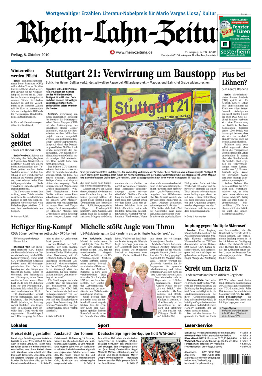 Rhein-Lahn-Zeitung vom Freitag, 08.10.2010