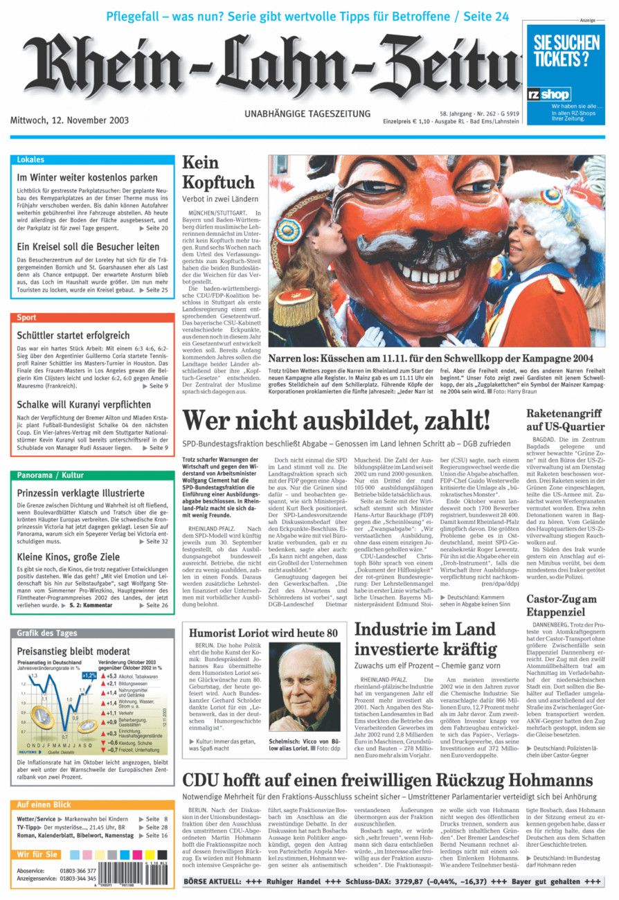 Rhein-Lahn-Zeitung vom Mittwoch, 12.11.2003