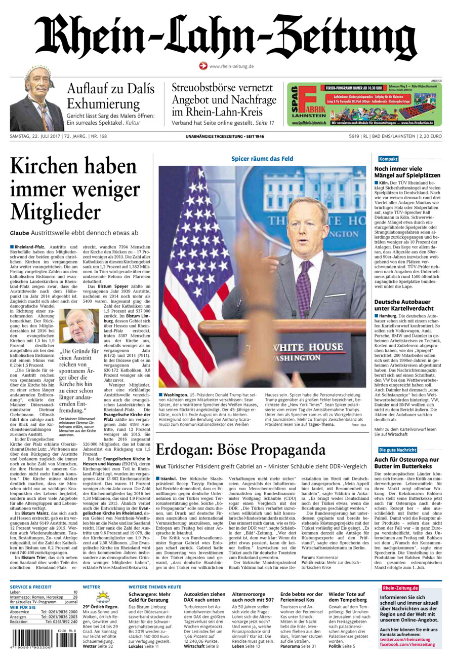 Rhein-Lahn-Zeitung vom Samstag, 22.07.2017