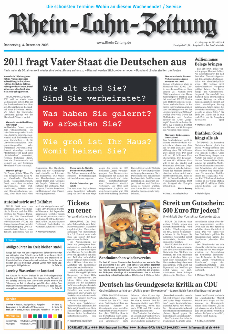 Rhein-Lahn-Zeitung vom Donnerstag, 04.12.2008