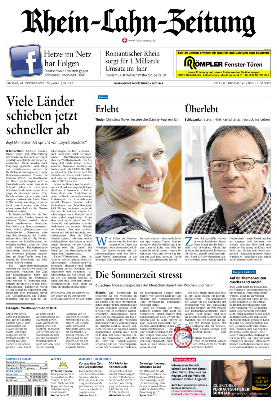 Rhein-Lahn-Zeitung vom Samstag, 24.10.2015