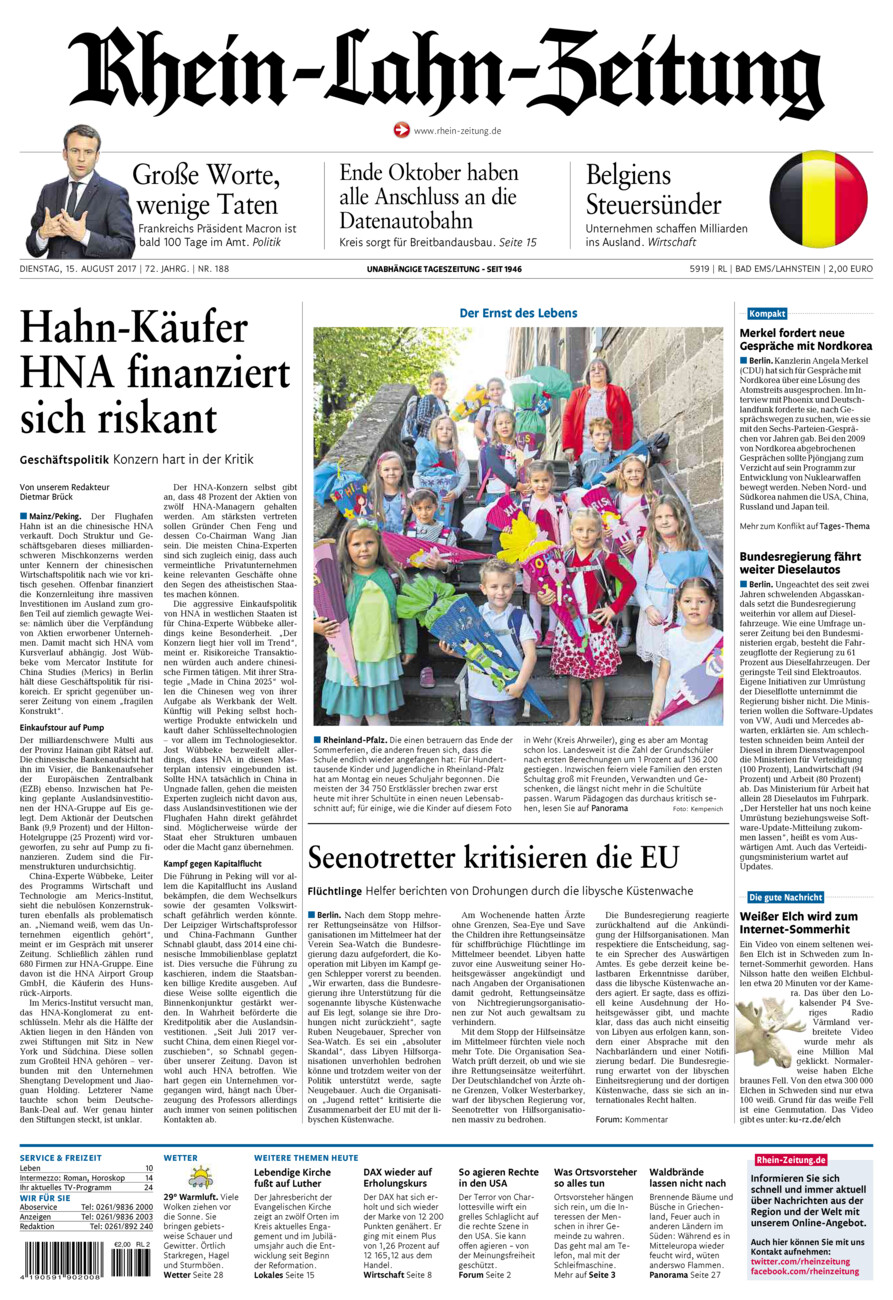 Rhein-Lahn-Zeitung vom Dienstag, 15.08.2017