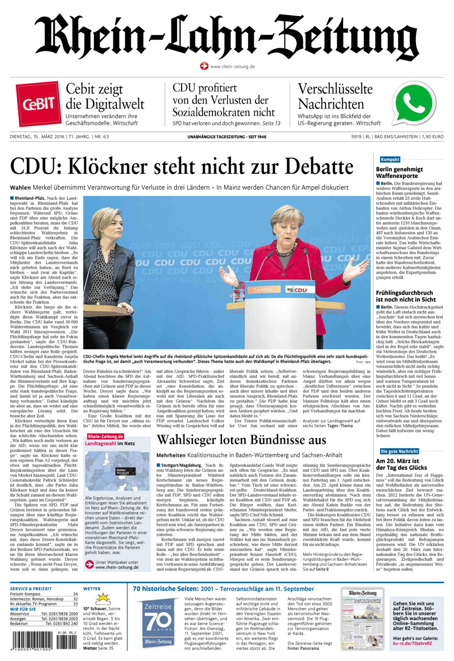 Rhein-Lahn-Zeitung vom Dienstag, 15.03.2016