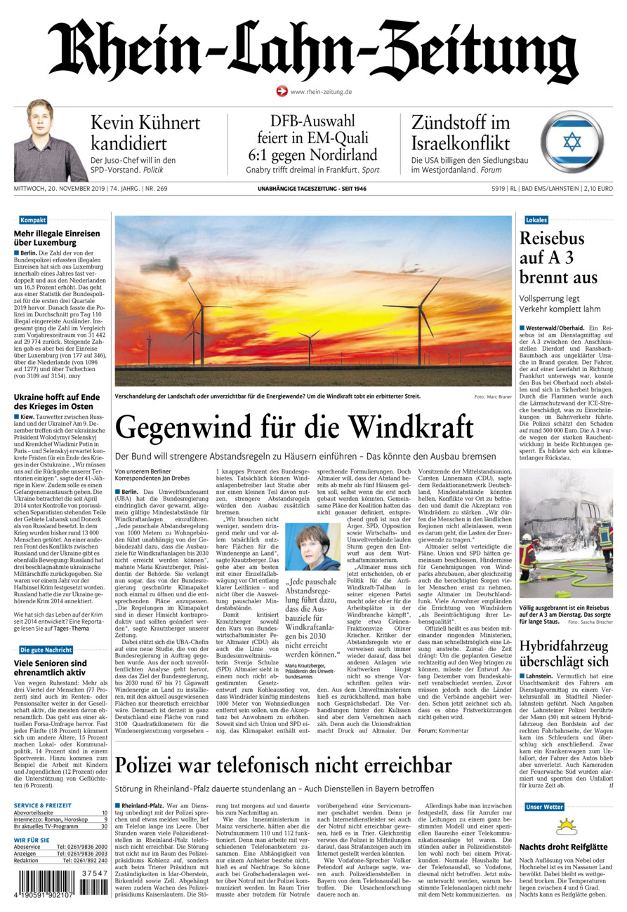 Rhein-Lahn-Zeitung vom Mittwoch, 20.11.2019