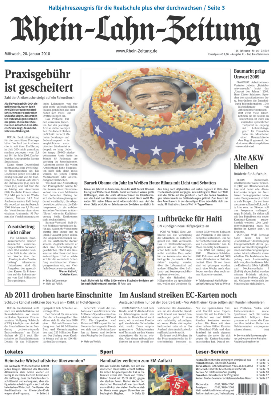 Rhein-Lahn-Zeitung vom Mittwoch, 20.01.2010