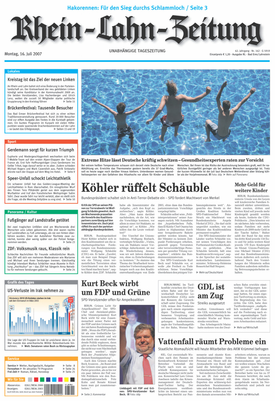 Rhein-Lahn-Zeitung vom Montag, 16.07.2007