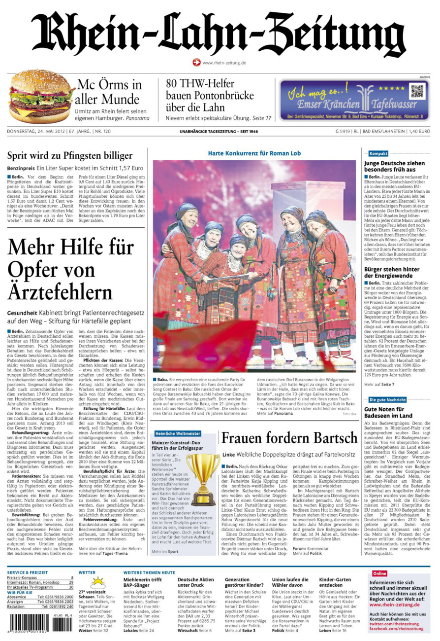 Rhein-Lahn-Zeitung vom Donnerstag, 24.05.2012