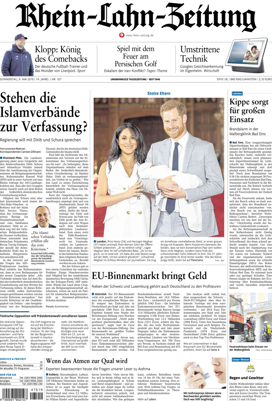 Rhein-Lahn-Zeitung vom Donnerstag, 09.05.2019