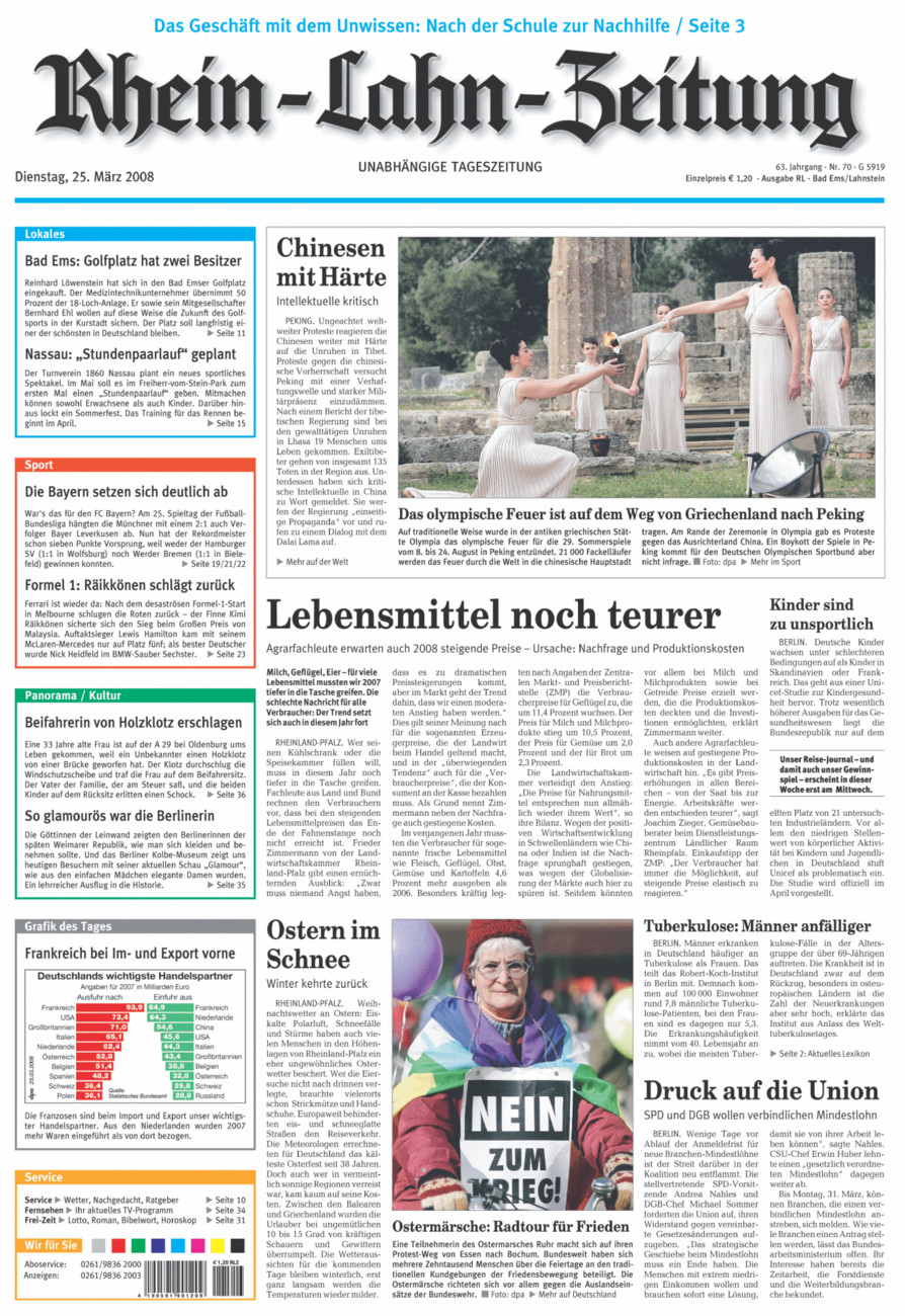 Rhein-Lahn-Zeitung vom Dienstag, 25.03.2008