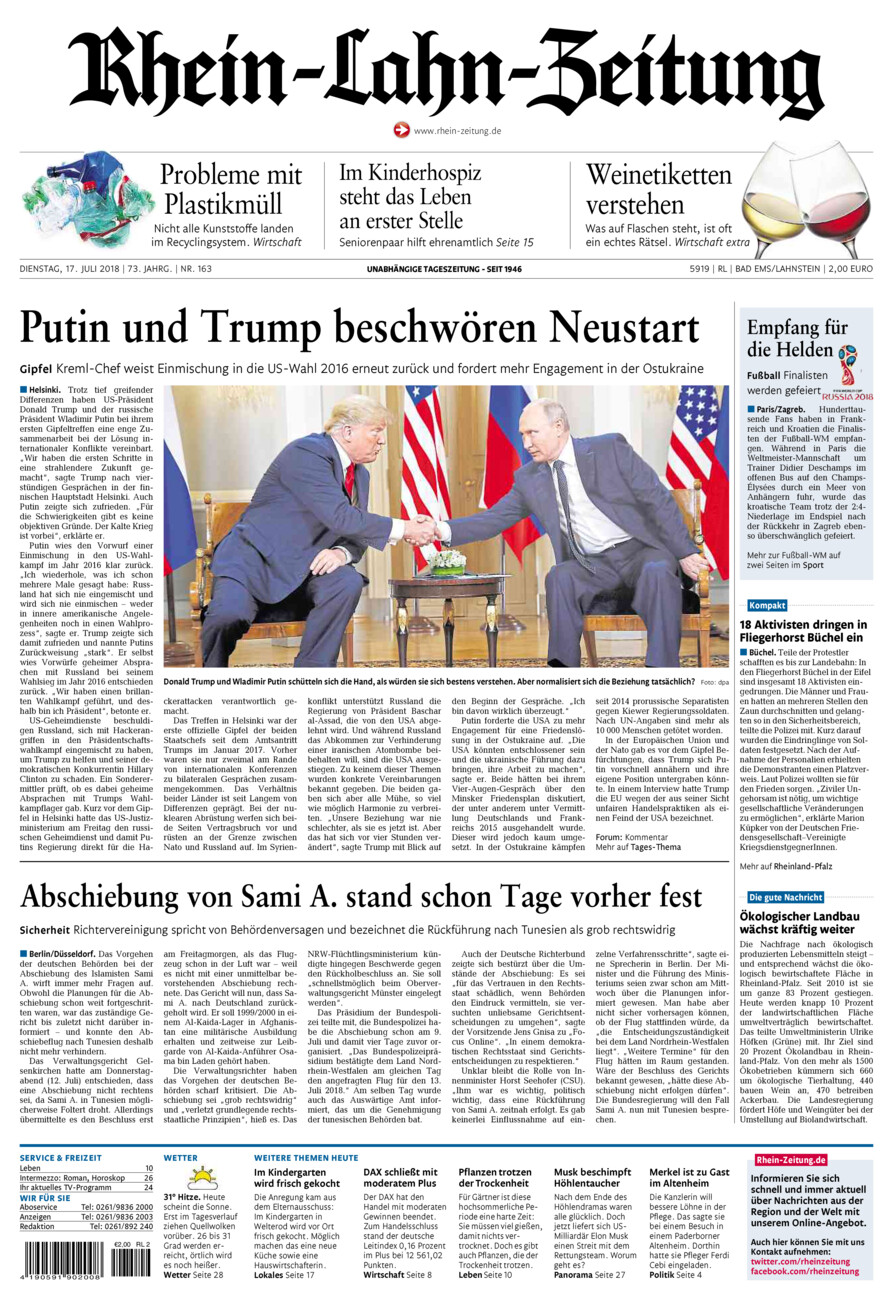 Rhein-Lahn-Zeitung vom Dienstag, 17.07.2018