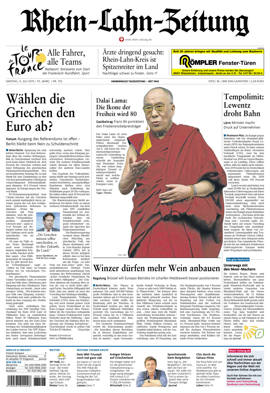 Rhein-Lahn-Zeitung vom Samstag, 04.07.2015
