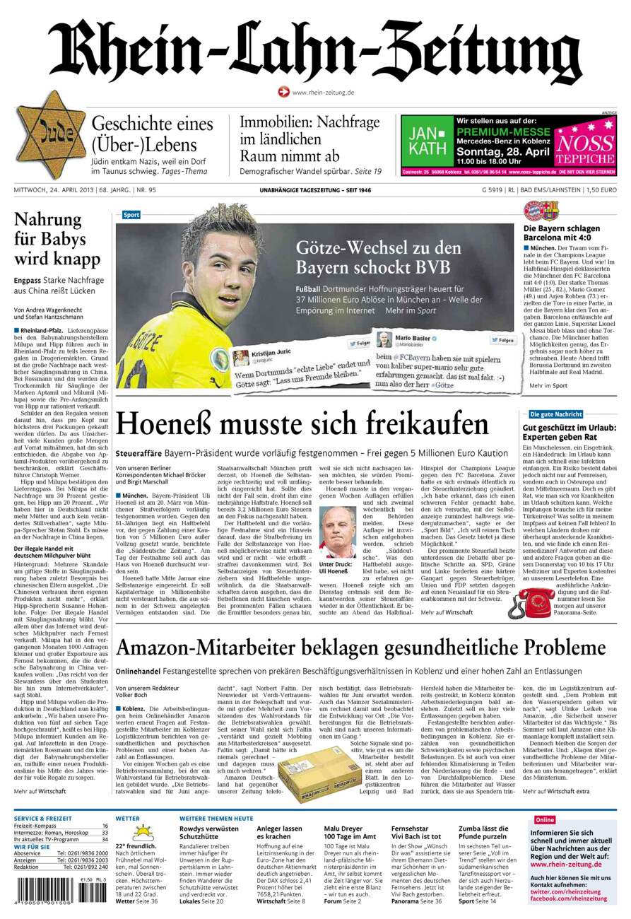 Rhein-Lahn-Zeitung vom Mittwoch, 24.04.2013