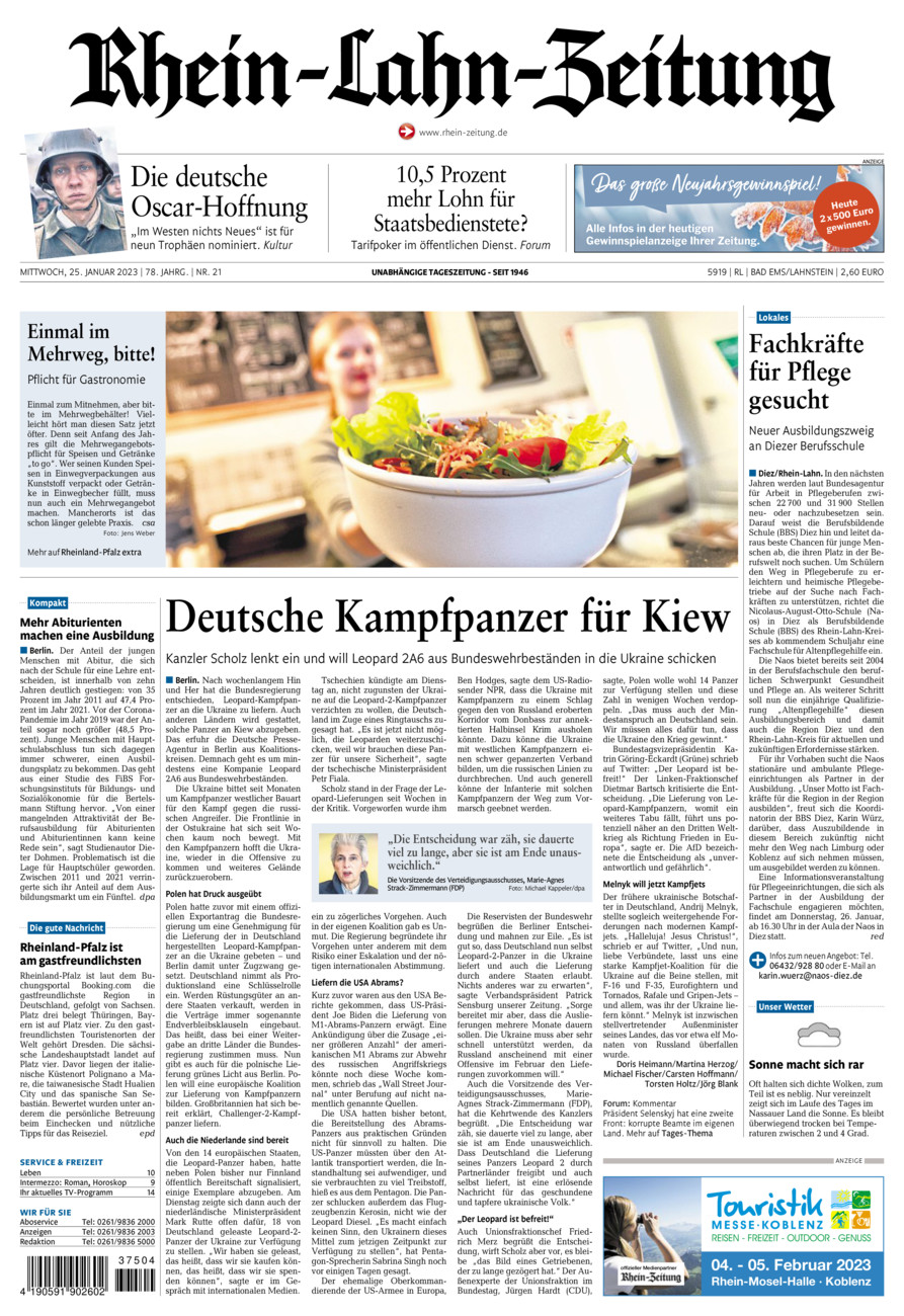 Rhein-Lahn-Zeitung vom Mittwoch, 25.01.2023