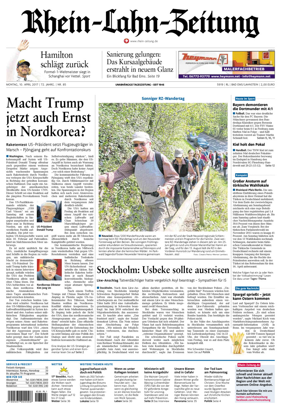 Rhein-Lahn-Zeitung vom Montag, 10.04.2017