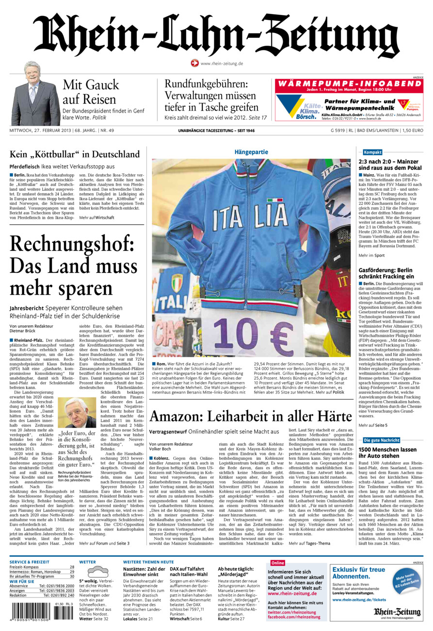 Rhein-Lahn-Zeitung vom Mittwoch, 27.02.2013