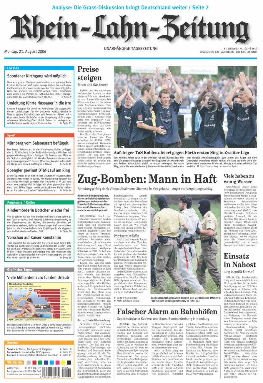 Rhein-Lahn-Zeitung vom Montag, 21.08.2006