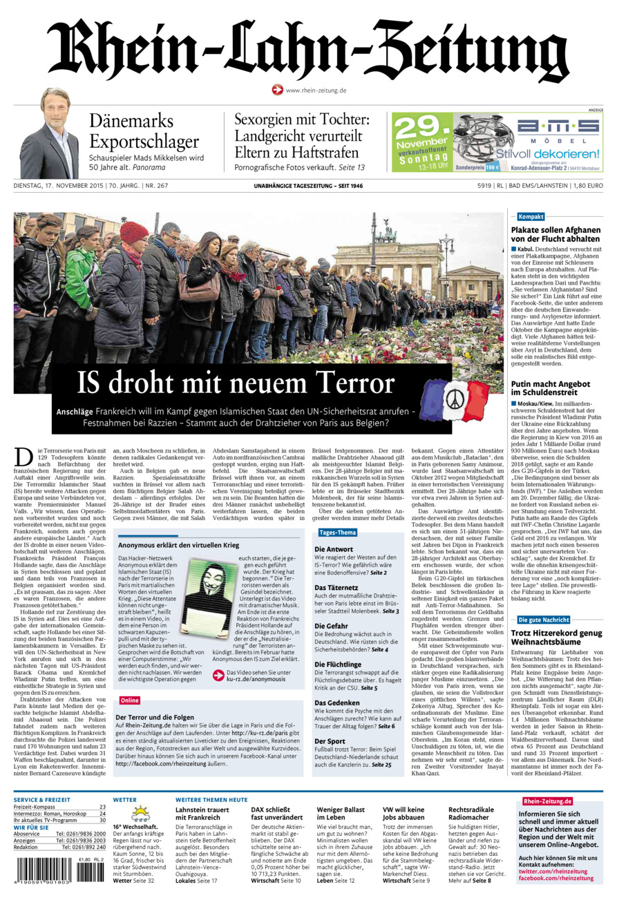 Rhein-Lahn-Zeitung vom Dienstag, 17.11.2015