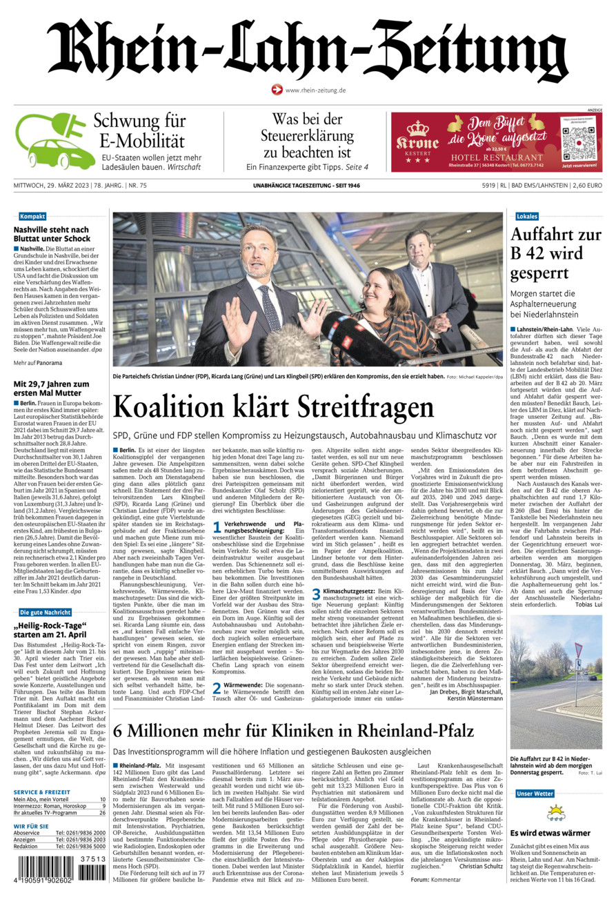 Rhein-Lahn-Zeitung vom Mittwoch, 29.03.2023