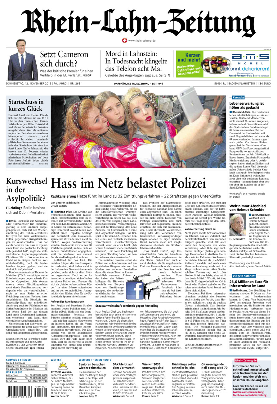 Rhein-Lahn-Zeitung vom Donnerstag, 12.11.2015