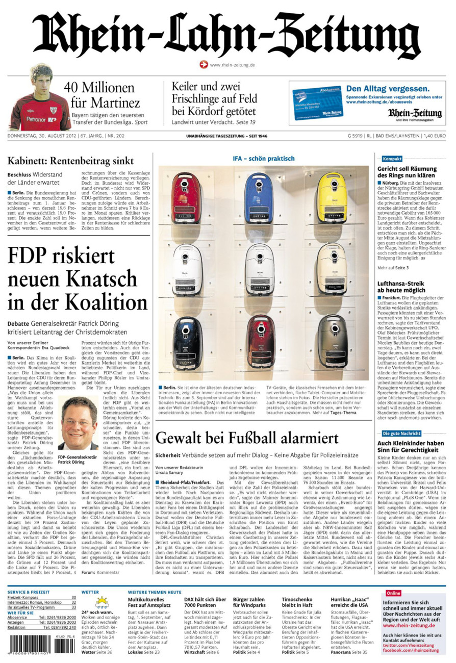 Rhein-Lahn-Zeitung vom Donnerstag, 30.08.2012