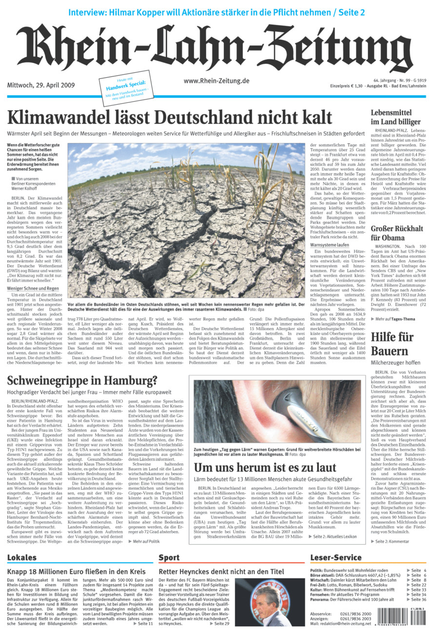 Rhein-Lahn-Zeitung vom Mittwoch, 29.04.2009