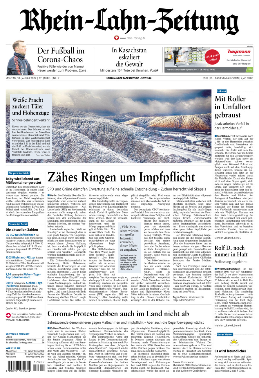 Rhein-Lahn-Zeitung vom Montag, 10.01.2022
